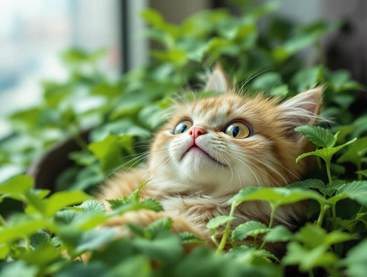 a cute kitty is enjoying catnip heaven