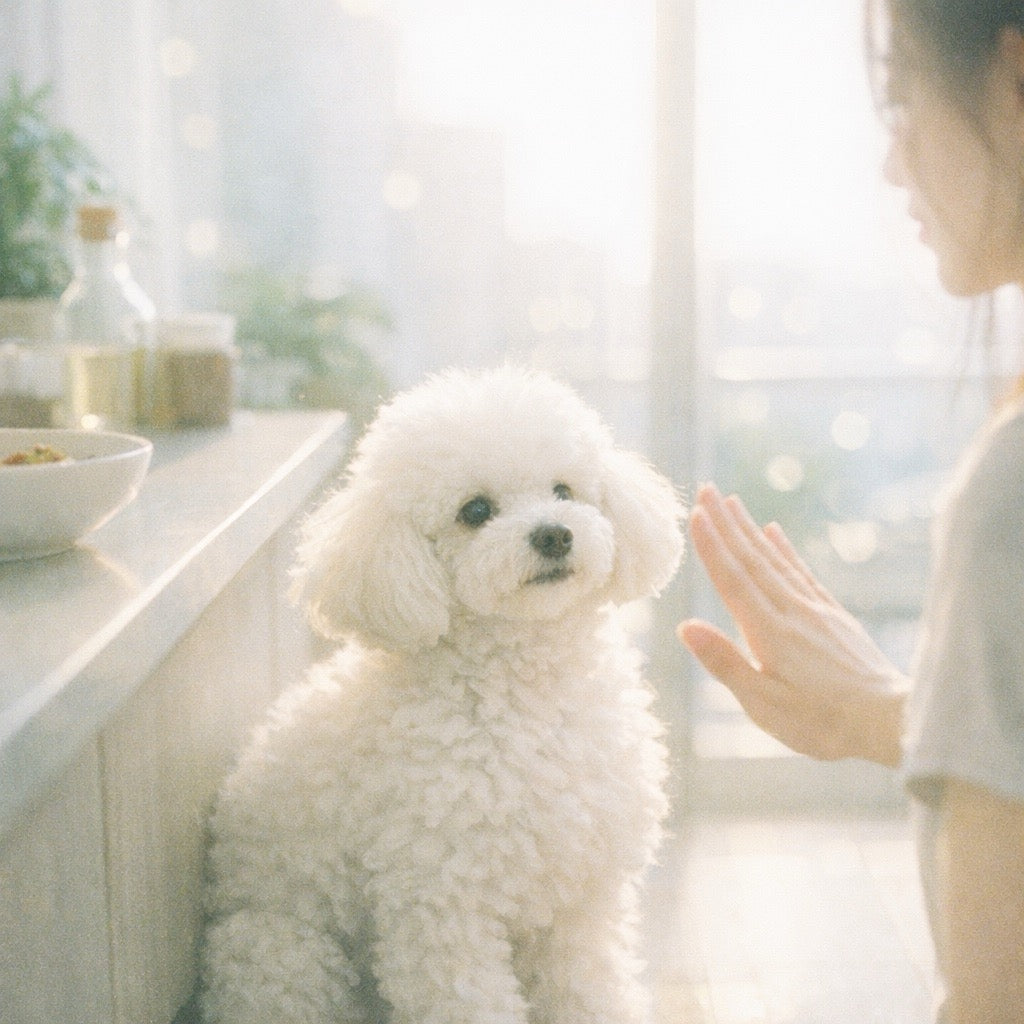 White bichon poodle in Hong Kong apartment — can dogs eat salty foods safely at home