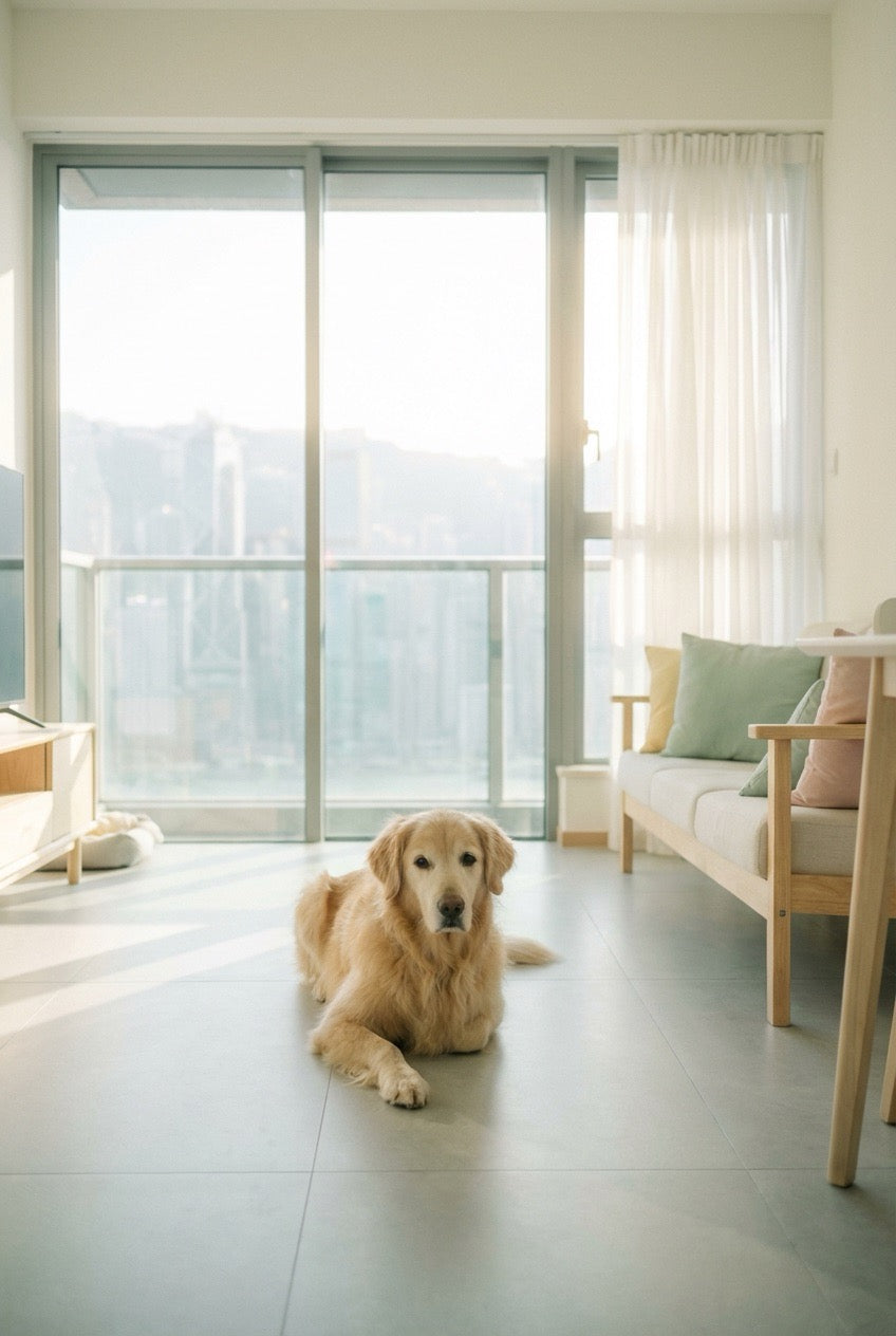dog resting in Hong Kong apartment, safe from autumn dog parasites.